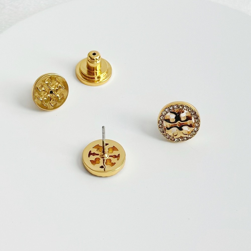 Tory Burch round silver gold stud Earrings