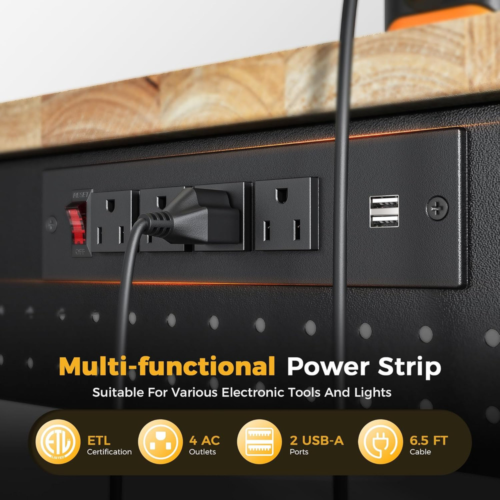 47.64" Adjustable Heavy Duty Workbench, 2000 LBS Load Capacity Rubber Wood Work