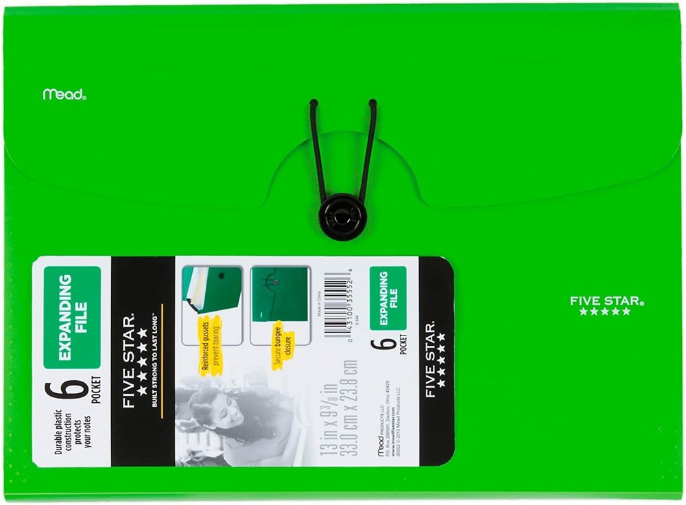 Five Star 6 Pocket Plastic Expanding File Select Color