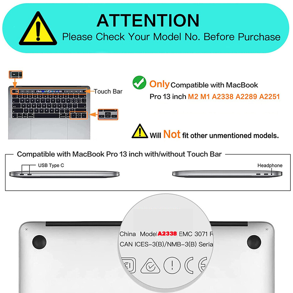 F MacBook Pro 13"M1 M2 A2338 A2289 A2251 Hard Case Shell &Keyboard LCD Protector