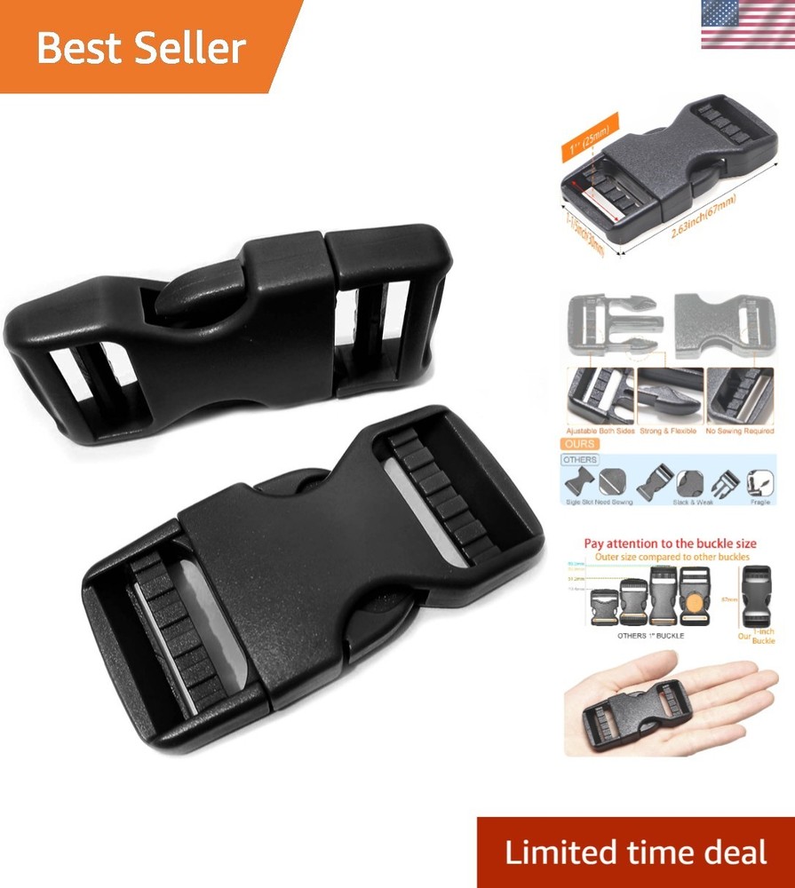 Heavy-Duty 1" Quick Side Release Buckle - Adjustable & No Sewing Required 2-Pack