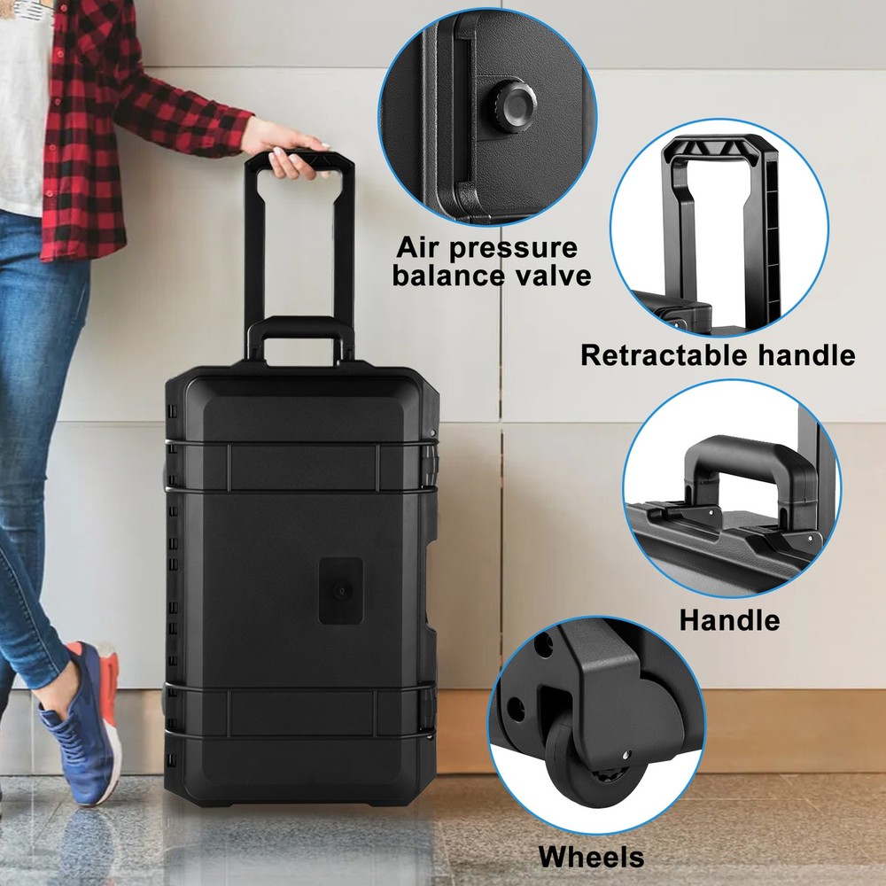 2.5cu Waterproof Rolling Protective Case,Hard Compact Camera Case W/Handle Wheel