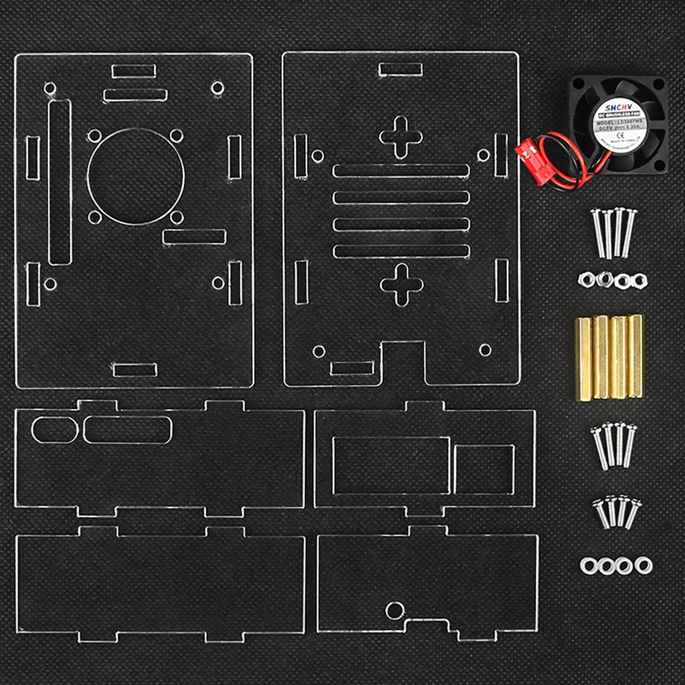 Easy Install Acrylic Clear Protective Case Box W/ Cooling Fan for Raspberry Pi 5