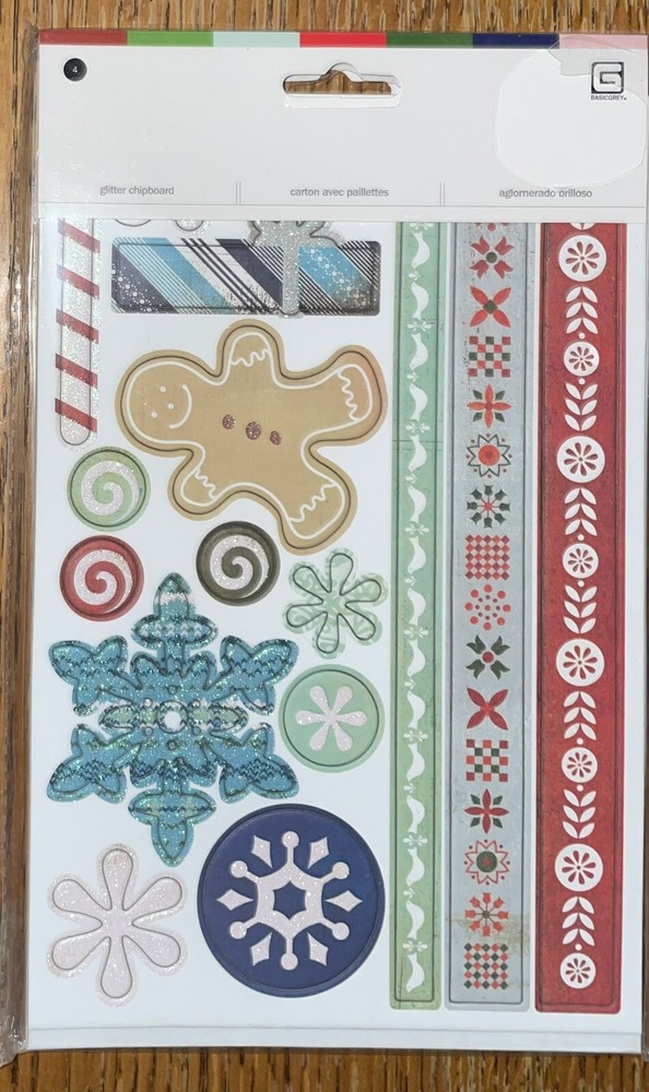 Basic Grey Designer Chipboard Christmas Glitter Real Thick Sticky Chip Sticker 4
