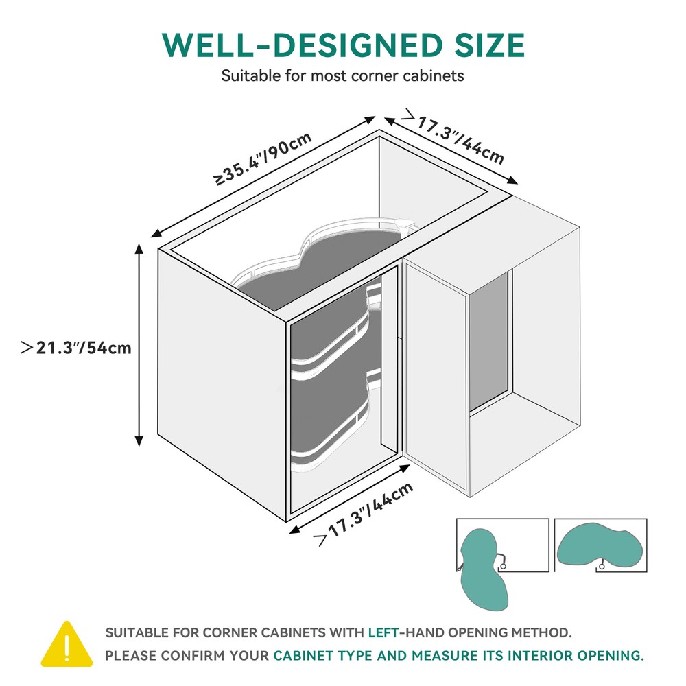 Swing Left Blind Corner Kitchen Cabinet Pull Out Organizer for 36"