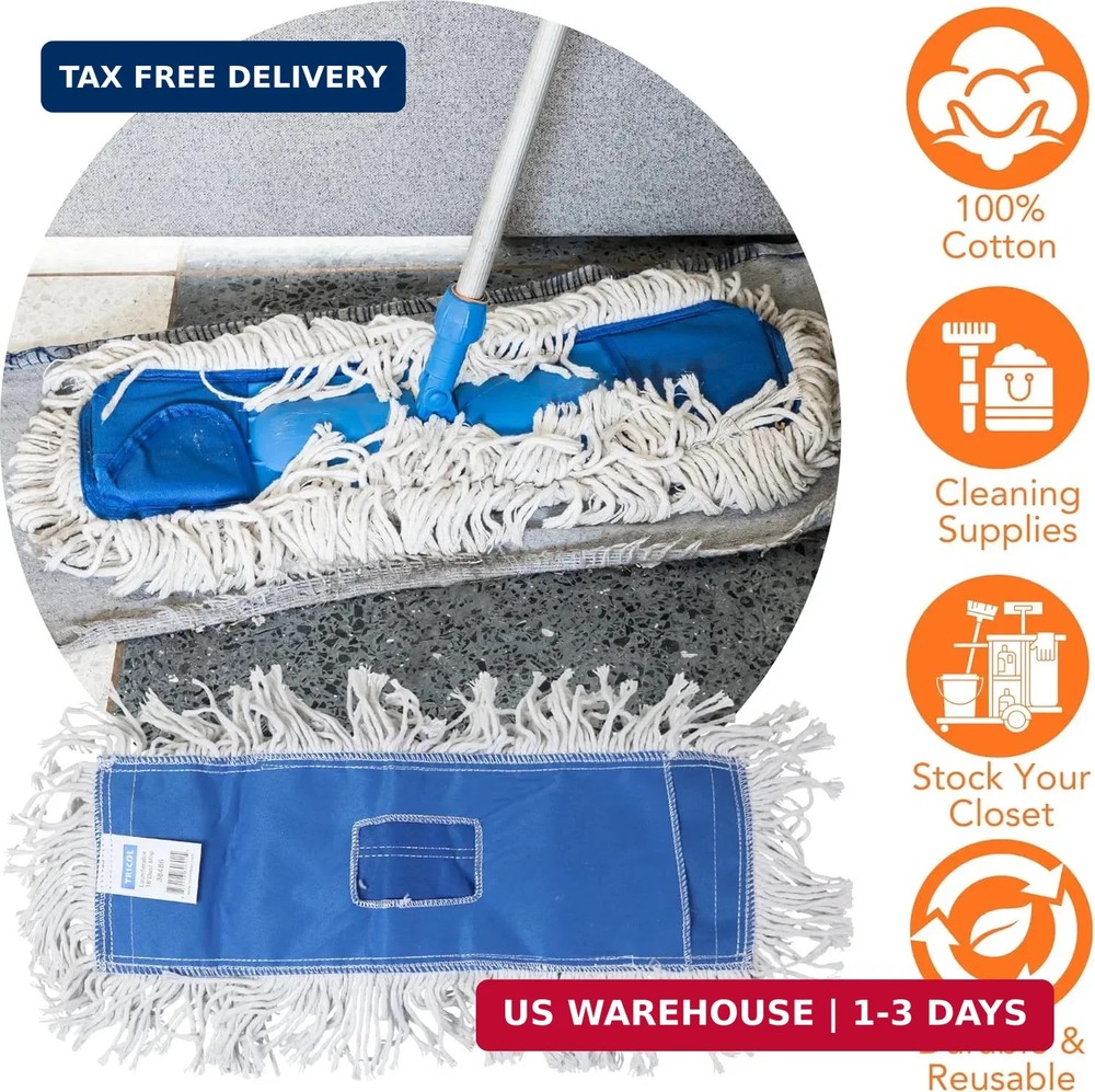 Iconikal 3 Pack Cotton Rectangular Dust Mop Head Replacement, Launderable Reusab