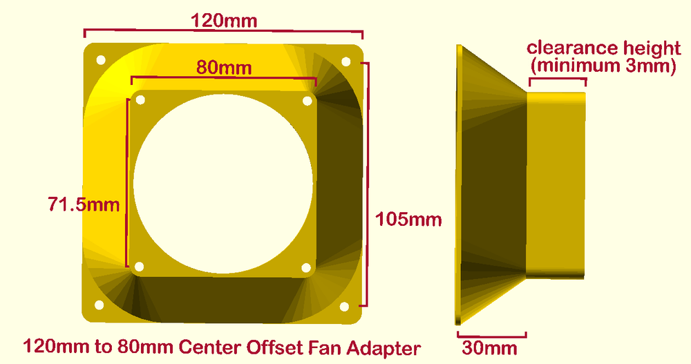 120mm to 80mm CENTERED OFFSET Computer Fan Adapter Converter Panel Hose Mount