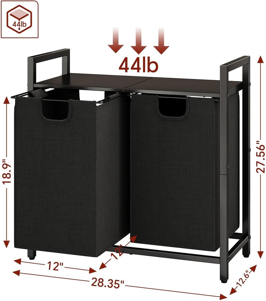 Laundry Basket Organizer Laundry Hamper W/ Shelf & 2 Pull-Out Removable Bags