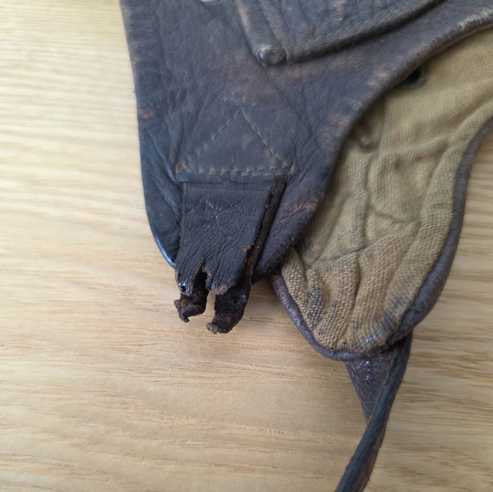 WW II Leather Flying Helmet. Small size