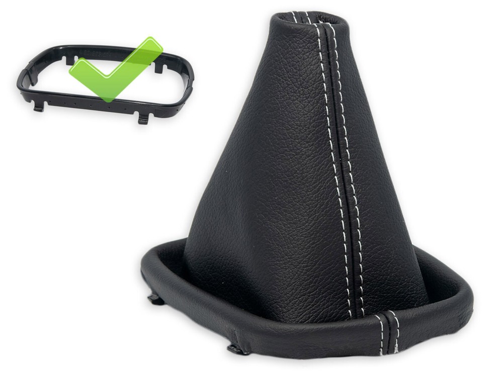 FOR AUDI A6 C5 1997-2001 GEAR SHIFT BOOT GAITER LEATHER STITCHING WHITE + FRAME