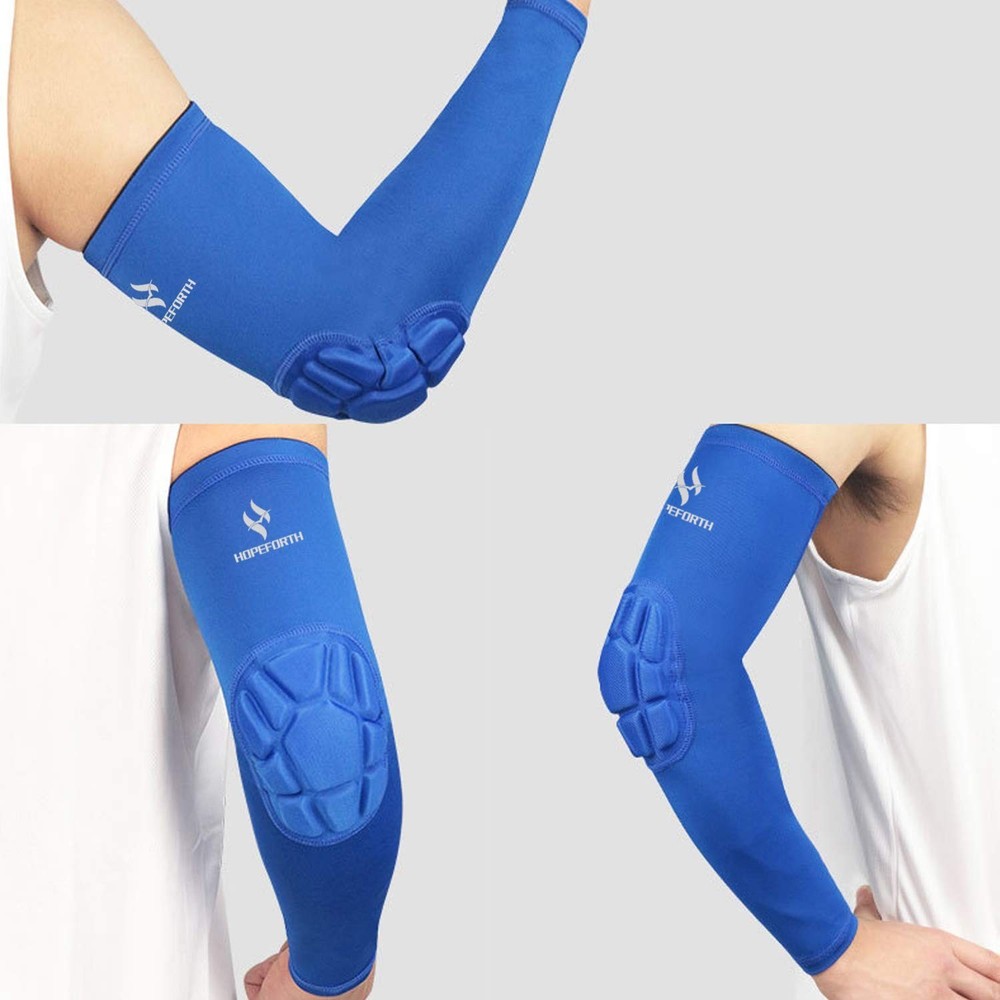 2PCS Padded Elbow Sleeves Compression Arm Protective Support Blue Elbow Pad