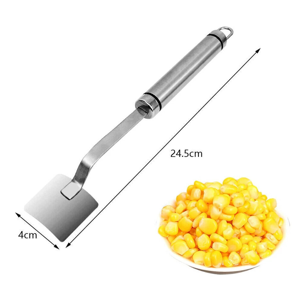 2PC Corn Peeler Stainless Steel Corn Cob Stripping Tool w/ Hook Long Handle Corn
