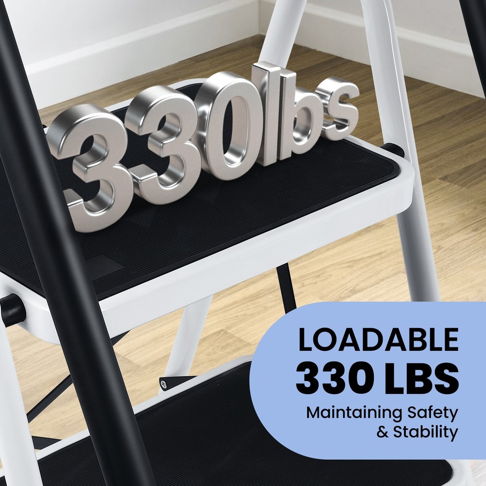 3 Step Ladder with Hankdrails, Portable Folding Step Stool with Safety