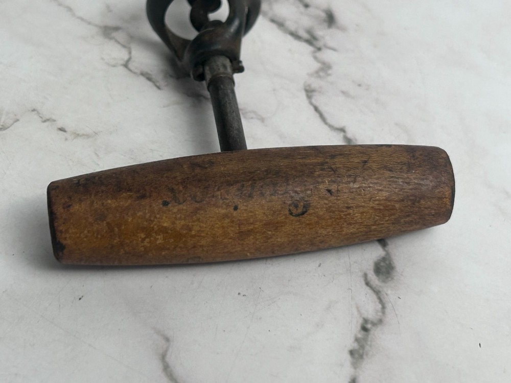 Antique T-Handle Corkscrew Wood Handle “Do Not Pull Turn Cork Out”