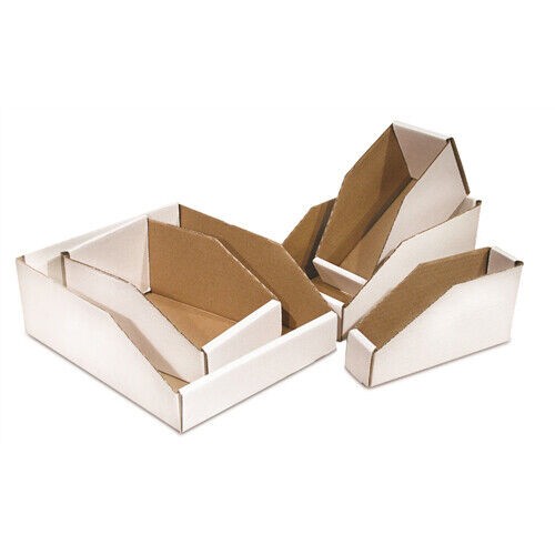 4x18x4 1/2" Open Top One Piece Corrugated Bin Boxes - White