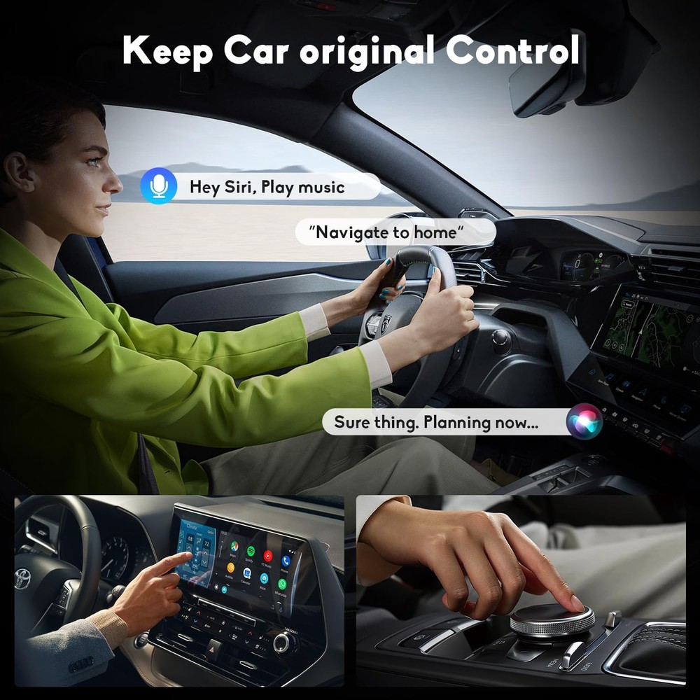 Android Auto & Wireless CarPlay Adapter with Type-C Transfer, 2-in-1 Mini Don...