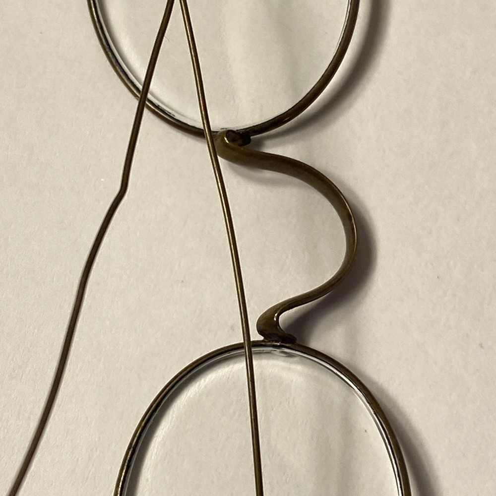 Antique Eyeglass Frames Metal Saddle Bridge Brass Wire Temple Early Frames