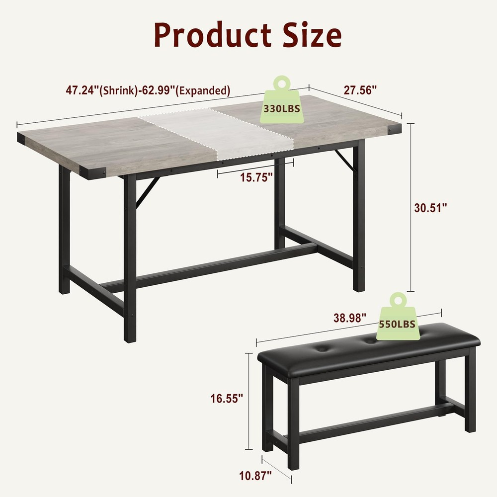 Dining Table Set for 4-8, 63" Rectangular Wooden Extendable Kitchen Table wit...