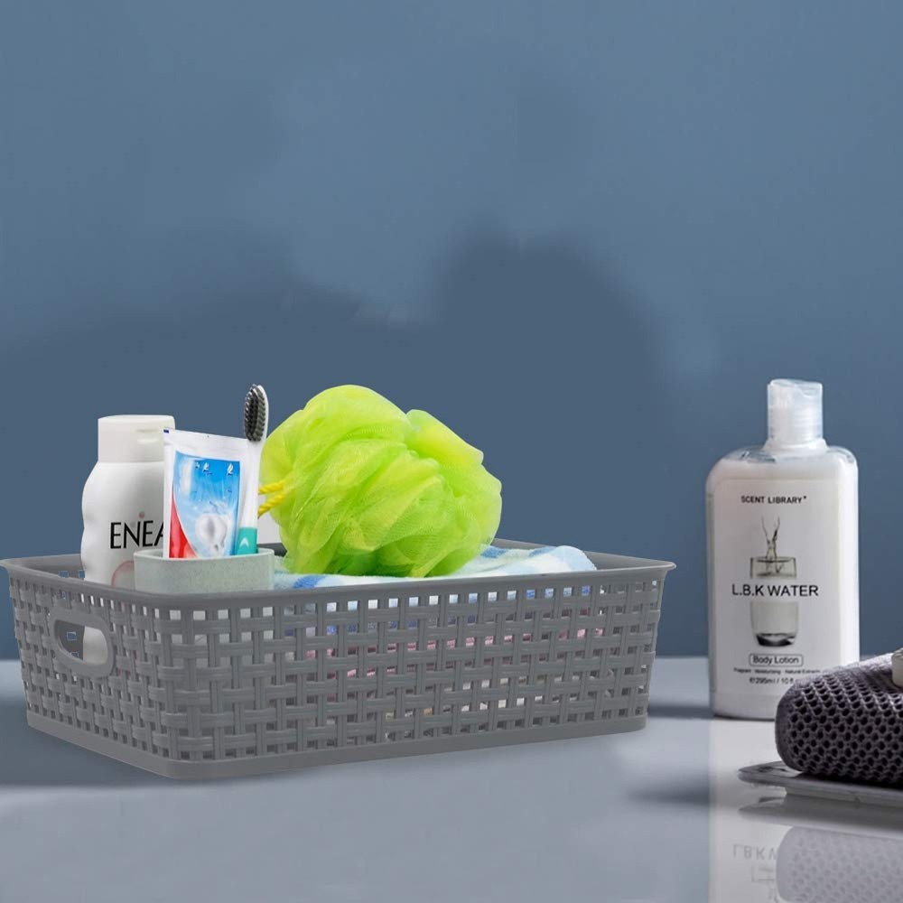 4-Pack Plastic Office Storage Baskets, A4 Basket Trays, Grey