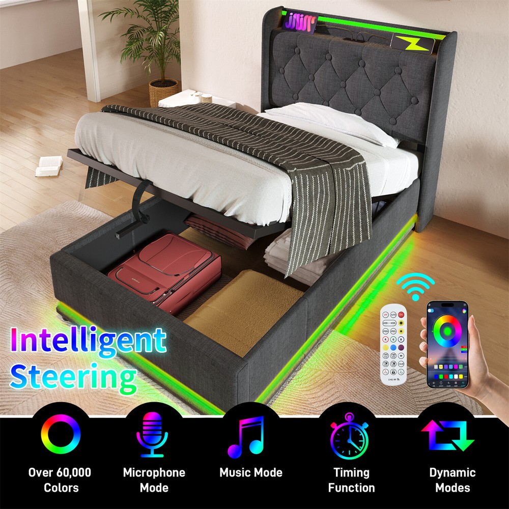 Twin/Full/Queen/King Size Upholstered Platform Bed w/ Hydraulic Storage System