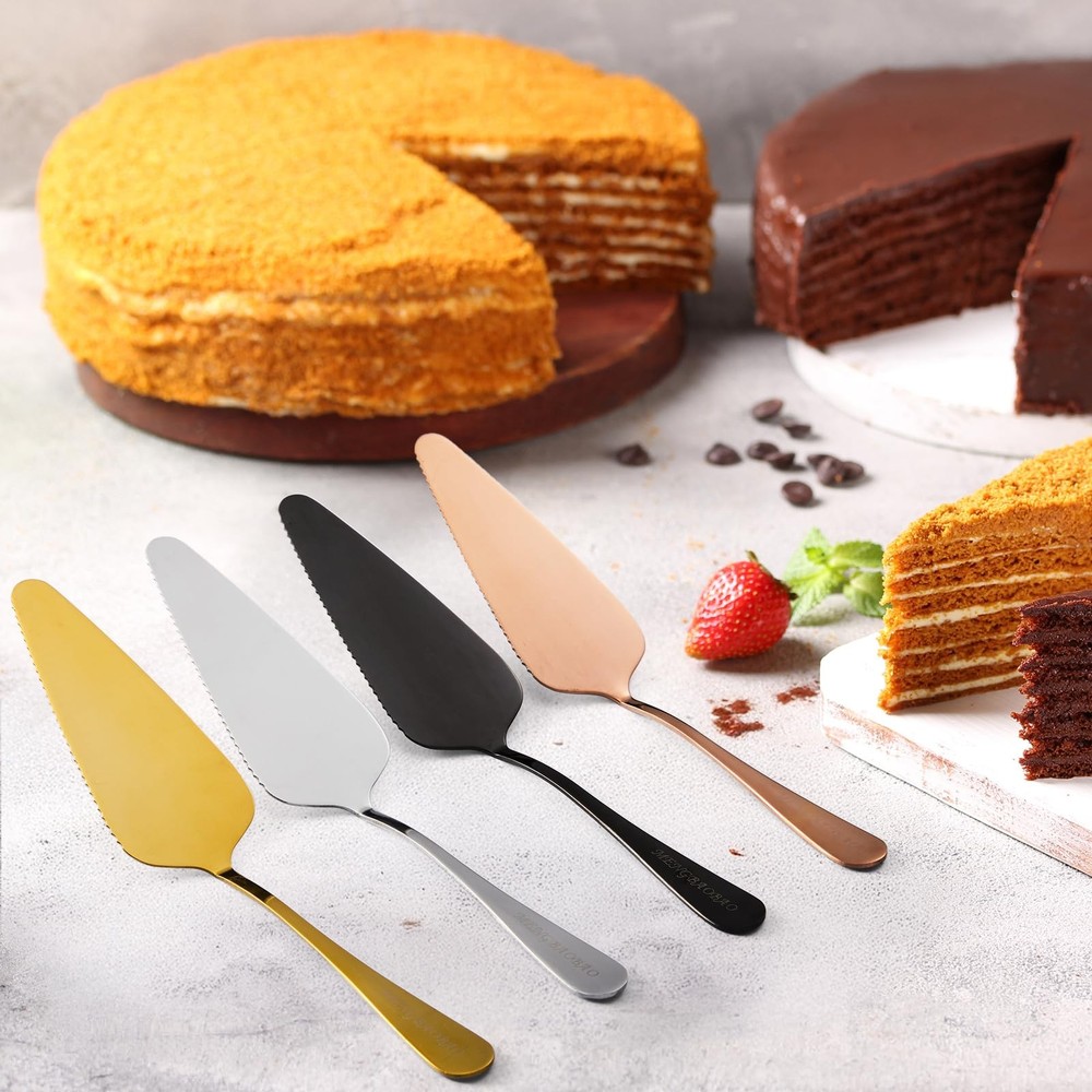 Cake Server Pie Holder 5 PCS Triangular Spade Spatula Serrated Edge Gold