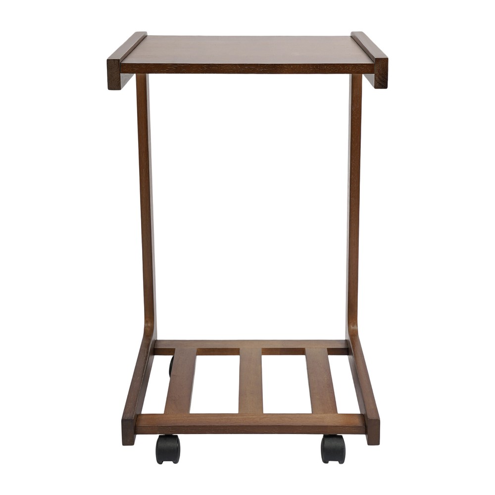 C-shaped End Table W/ Universal Wheels Walnut-colored Freestand Small Side Table