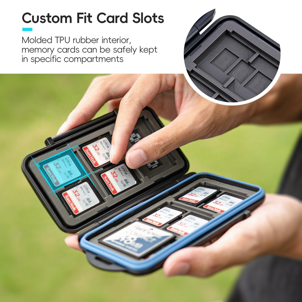 Memory Card Case for 6 Cfast Compact Flash Cards, 12 SD Cards & 18 Micro SD C...