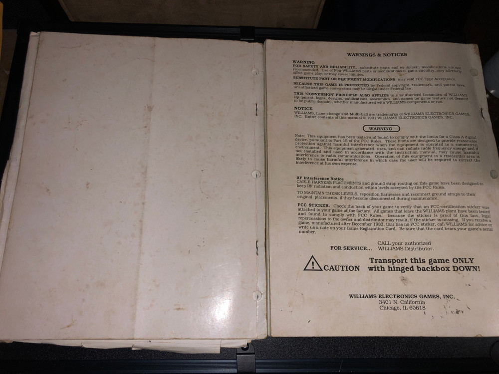 WILLIAMS PINBALL HURRICANE ORIGINAL WPC SCHEMATIC & OPERATIONS MANUAL ARCADE