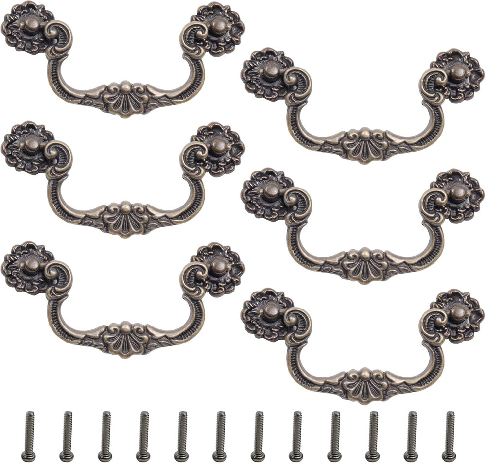 6 Pcs Antique Bail Handle Drop Pulls Vintage Bronze Drop Bail Drawer