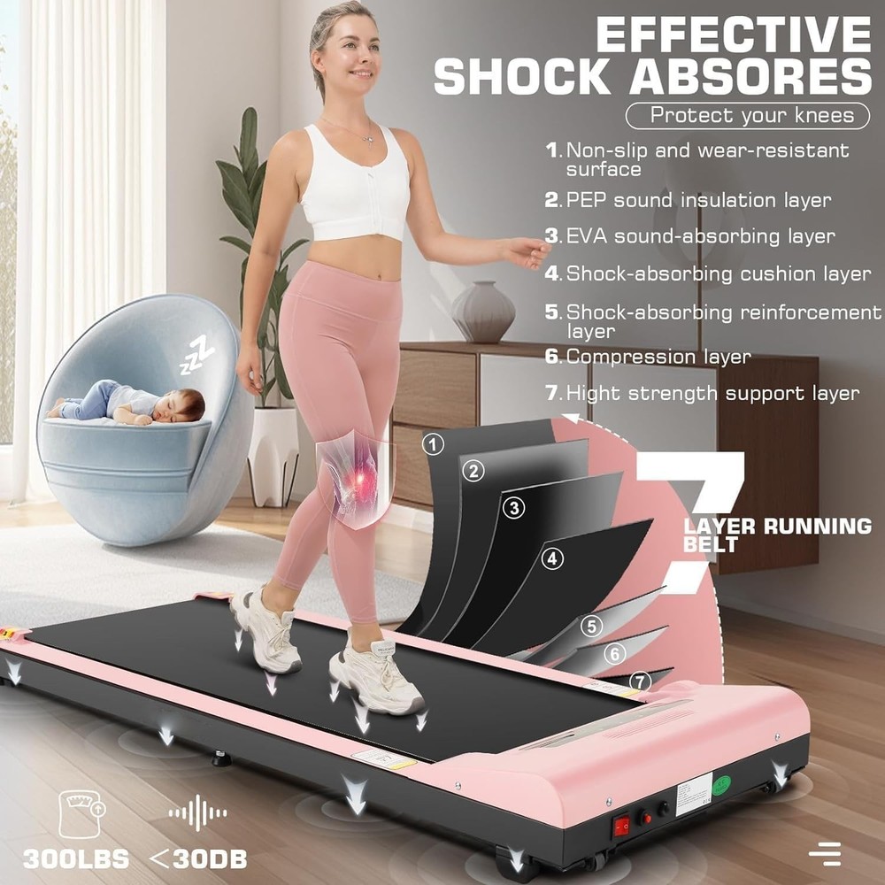 2 in 1 Walking Pad Treadmill, Portable Exercise Machine with Remote Control Pink