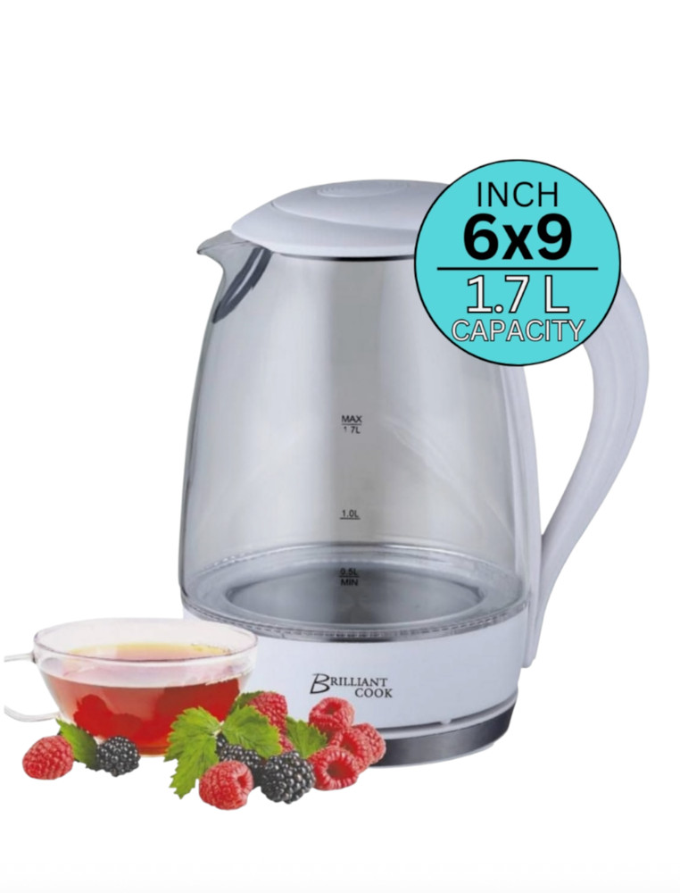 Brilliant Cook Electric Kettle with LED Light 1.7L Huge Capacity White 6x9 Inch