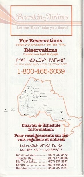 Bearskin Airlines timetable 1994/11/15