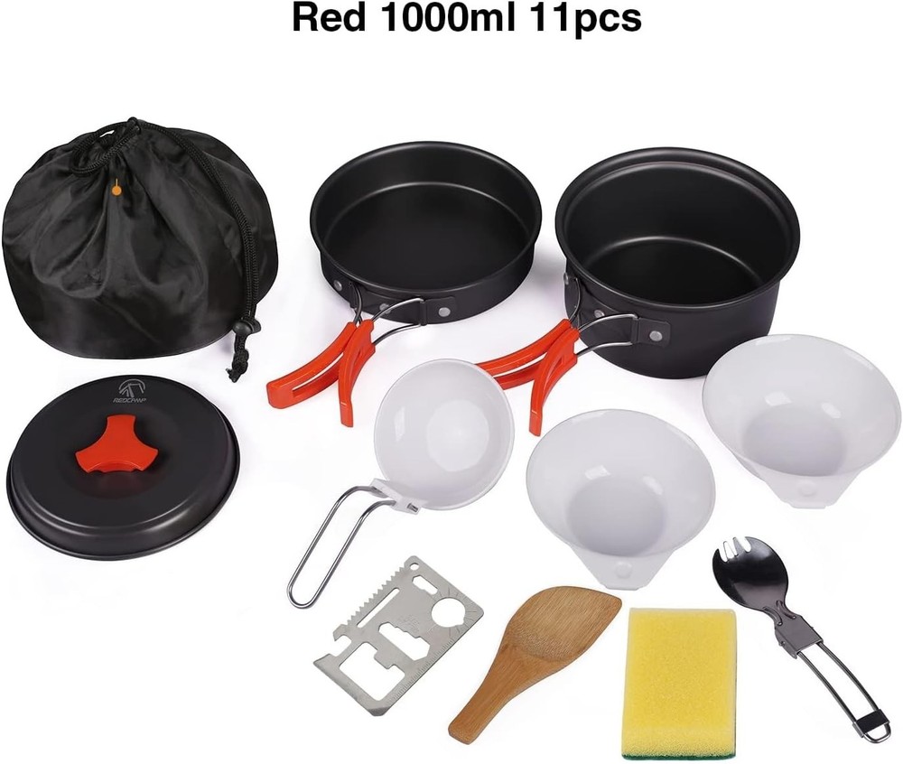 10-Piece Lightweight Camping Cookware Set for 1-2 People - Stackable & Durable