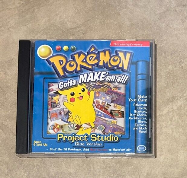 Pokemon Project Studio Blue Version PC 1999 The Learning Company CD in case