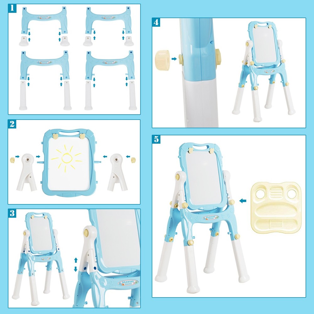 Kids Easel for Two Adjustable Height Double Sided Easel w/Accessories Blue