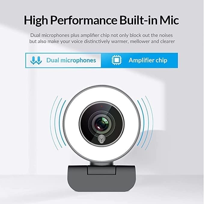 Streaming 1080P HD Webcam Built in Adjustable Ring Light and Mic.