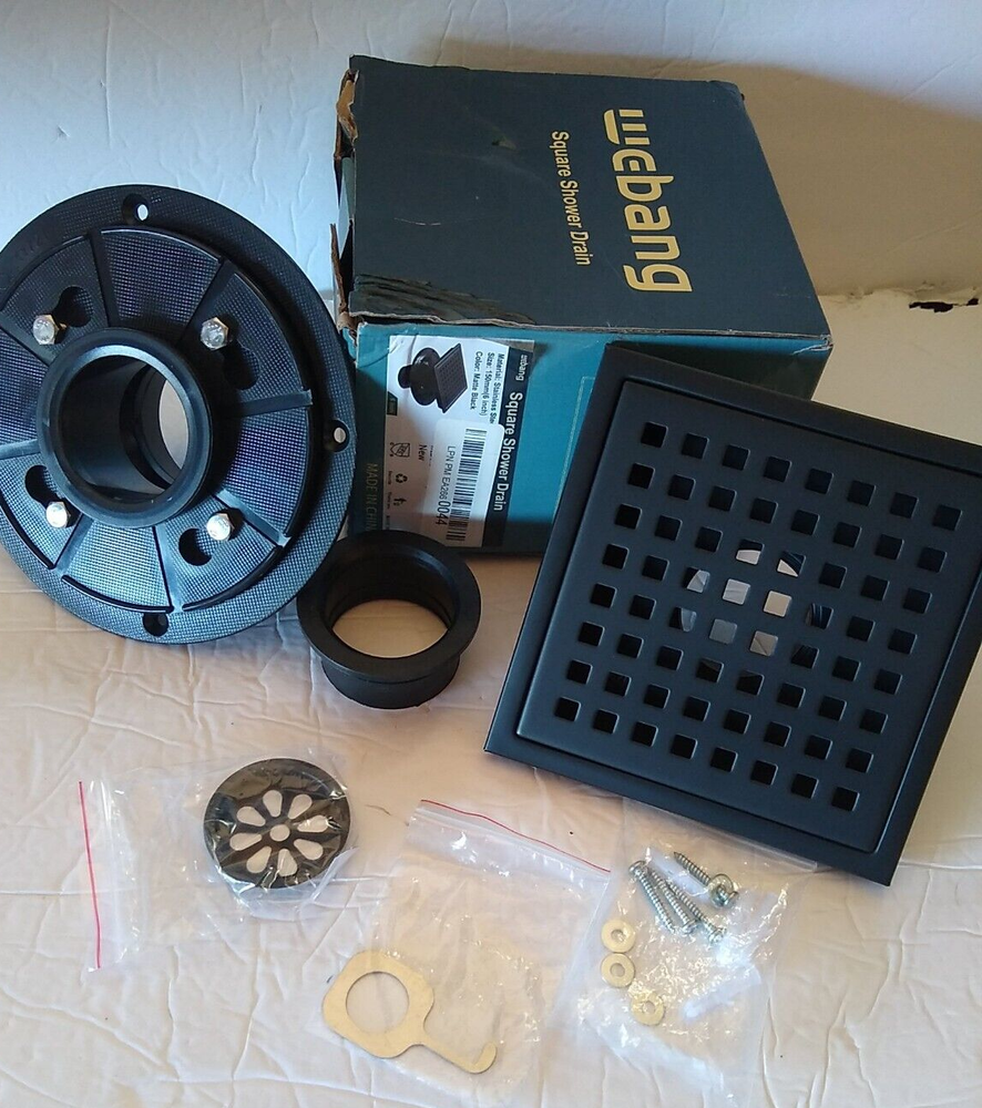 Webang 6" x 6" Square Shower Drain Matte Black New - Open Box