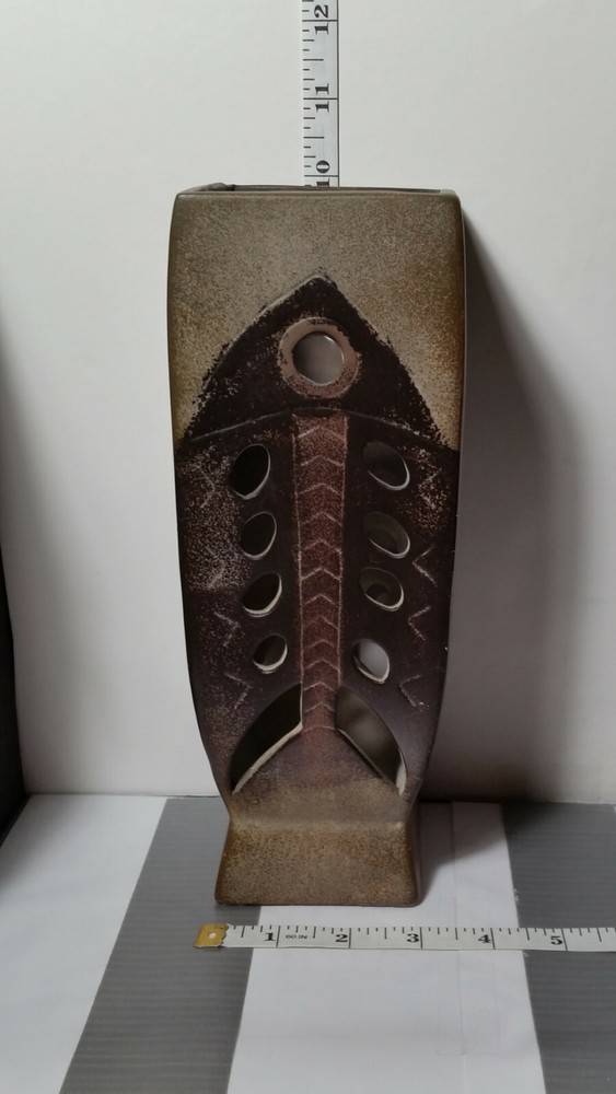 Decorative Bone Fish Vase with Cutouts and a Square Tapered Base