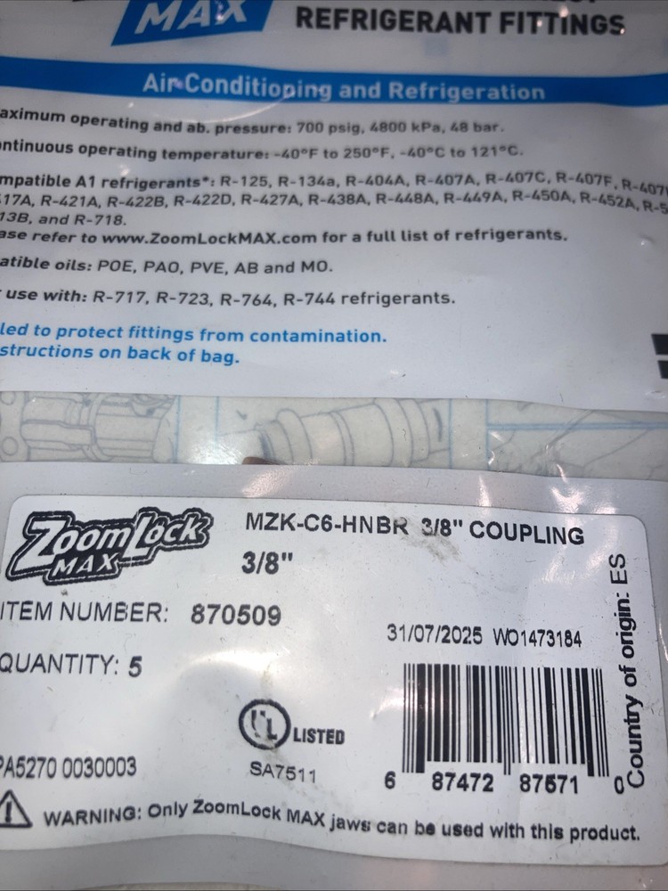 Parker ZoomLock Max 3/8" Coupling 5 Pack 870509