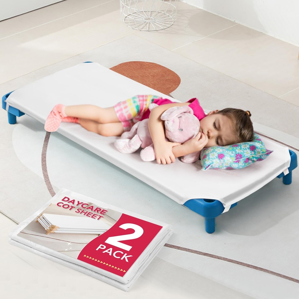 2 PCS 23x51 Inch White Daycare Cot Fitted Sheets Corner Elastic Microfiber