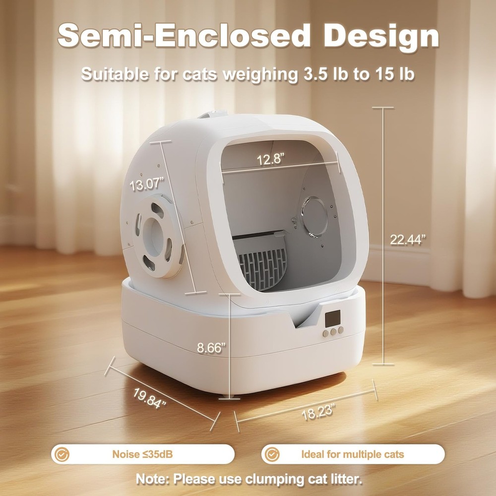 Mintakawa Automatic Cat Litter Box Self Cleaning - APP Control Medium, White