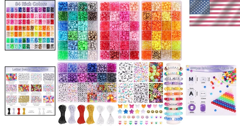 Craft Bracelet Kit - 4900pcs Beads & Elastic Strings
