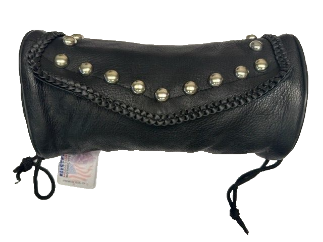 Motorcycle Soft Leather Tool Bags With Dome Studs/Braid