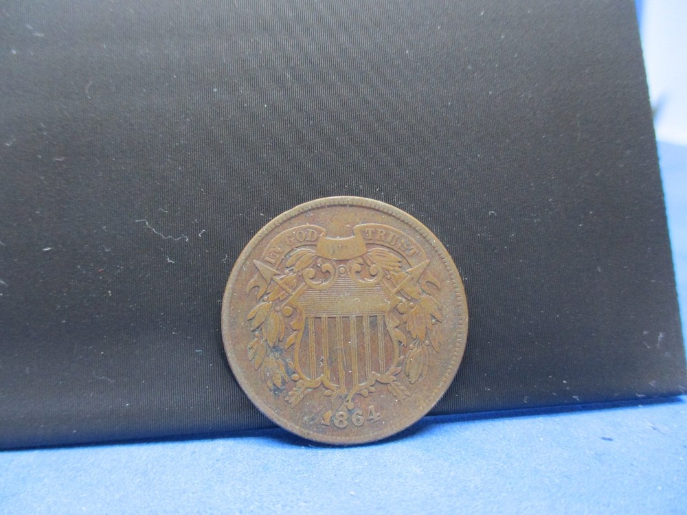 1864 LARGE MOTTO 2 CENT PIECE VF CONDITION