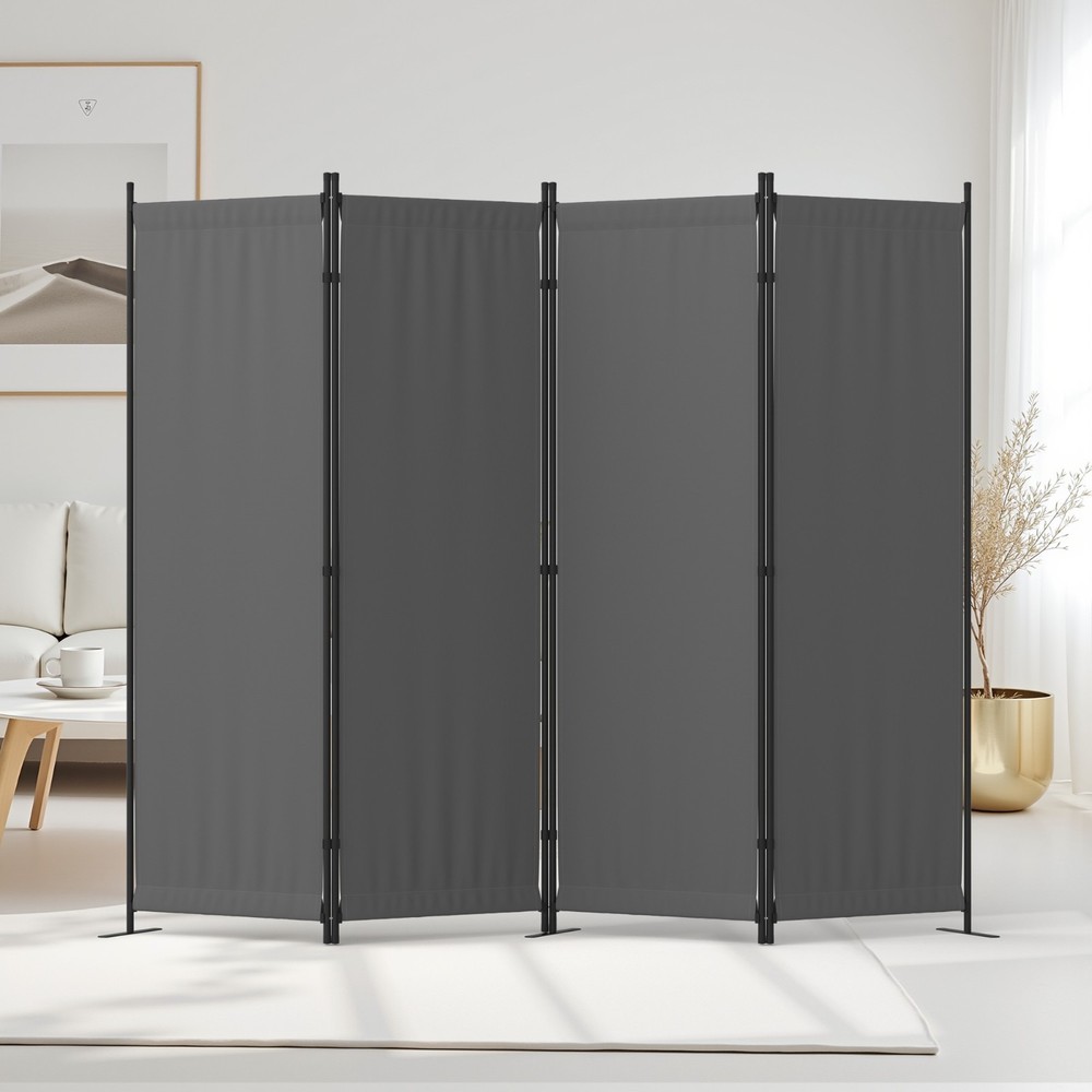 Room Divider 4 Panel Folding Privacy Screen Portable Wall Partition 88"W, Gray