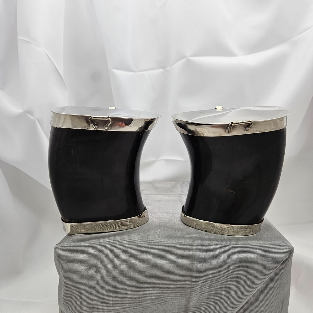 Silver Plate & Natural Horn Container Handcrafted / Hand Made