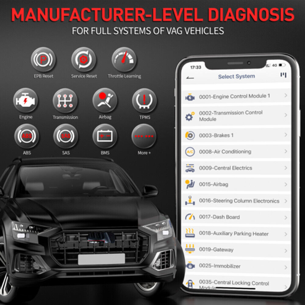 Ancel BD500 OBD2 Scanner Diagnostic Car Code Reader with Battery Check for VW