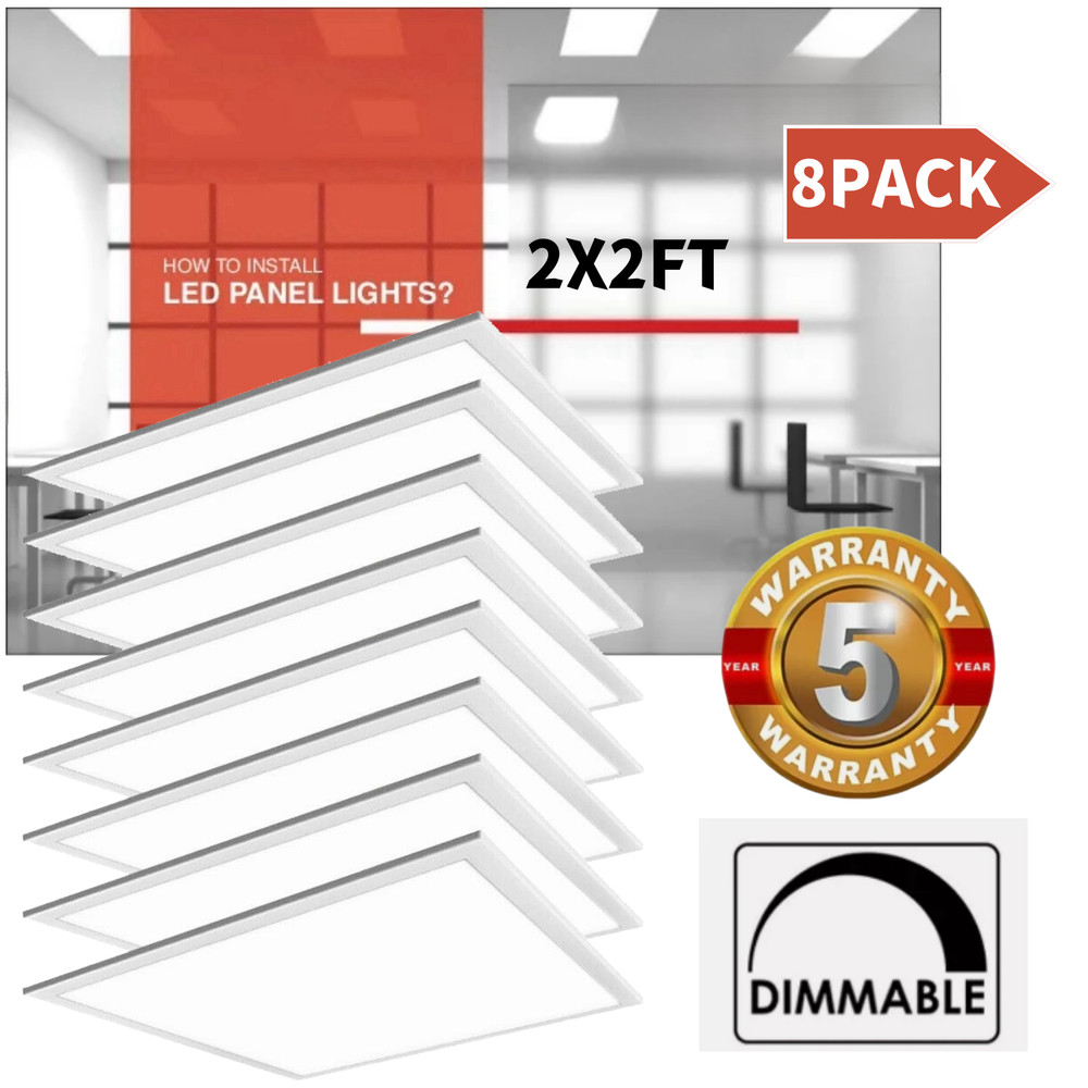 8 Pack 2x2 LED Panel Troffer Lights 5000K White Dimmable Drop Ceiling Light