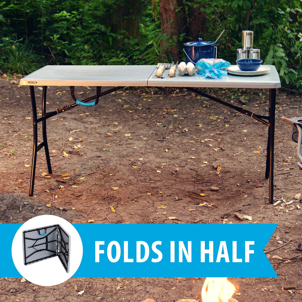 Lifetime 5 Ft Rectangle Fold-in-Half Portable Folding Table Collapsible White