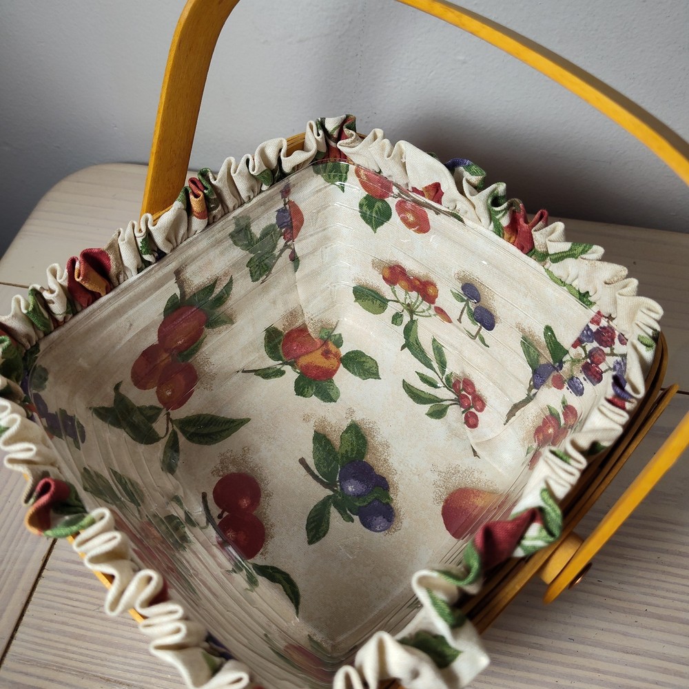 Longaberger Vtg Apple Square Basket Liner + Protector Handle